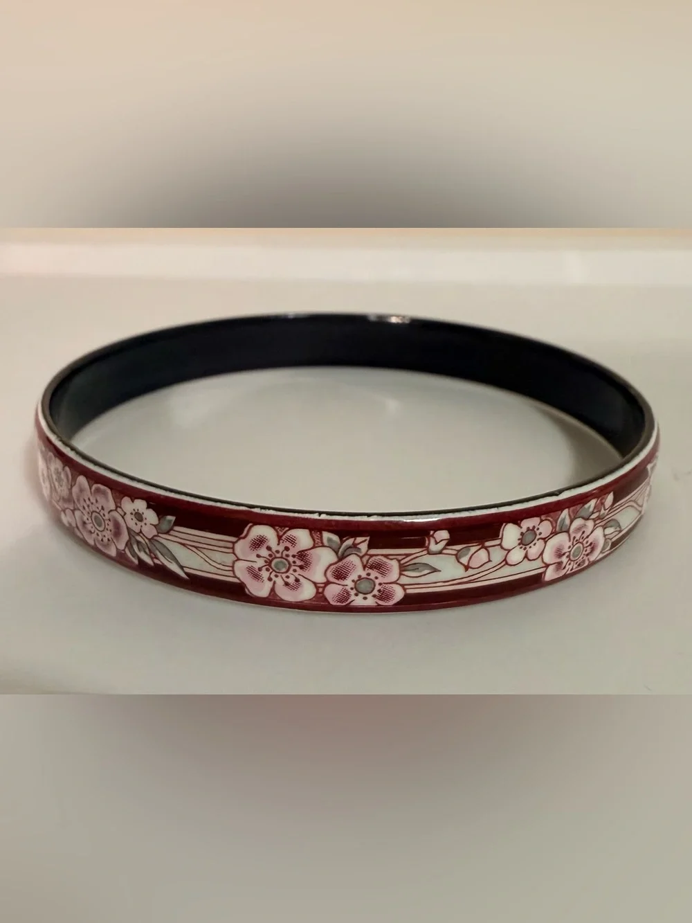 Michaela Frey Burgundy Floral Vintage Large Bangle Bracelet